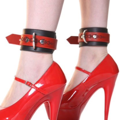 Picture of House Of Eros Red And Black Tribal Hard Ankle Cuffs